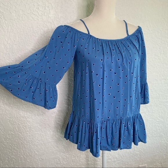 Beachlunchlounge lexi off shoulder ruffle top Heart printed Size XS - Picture 4 of 9